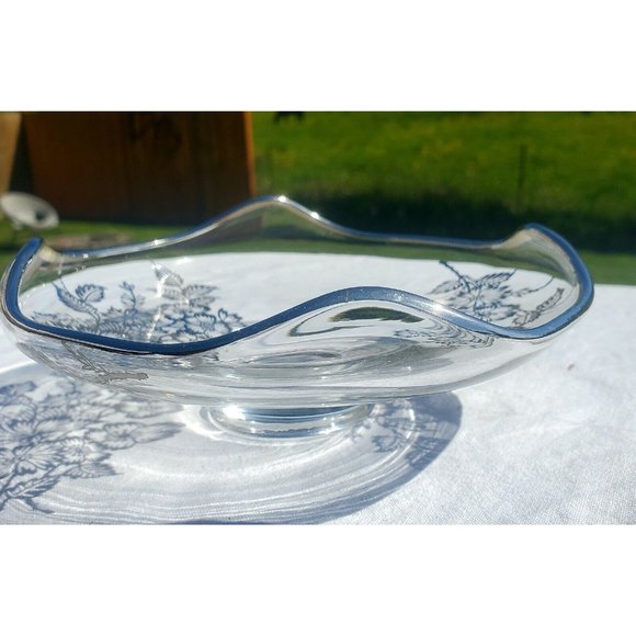 Vtge Silver City Crystal Springtime Platter Sterling Silver Overlay candy bowl - Picture 4 of 10